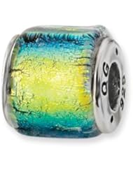 Yellow Hued Dichroic Handmade Glass Charm for 3mm Charm Bracelets