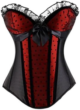 Luruiya Women's Strapless Burlesque Polka Dot V-neck Padded Cups Body Shaper Overbust Corset Black Small