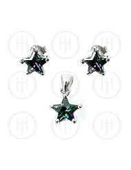 Sterling Silver -Mystic Topaz Stone Earrings Pendant Set (PS-1020)