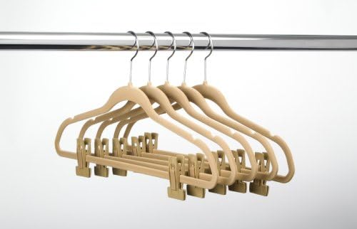 ULTRA-SLIM VELVET SUIT HANGERS W/PANT FINGER CLIPS - SET OF 5- Brown