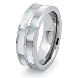 Tungsten Carbide 8.0mm Ring with Dual Mother of Pearl Inlays - Sizes 9-13