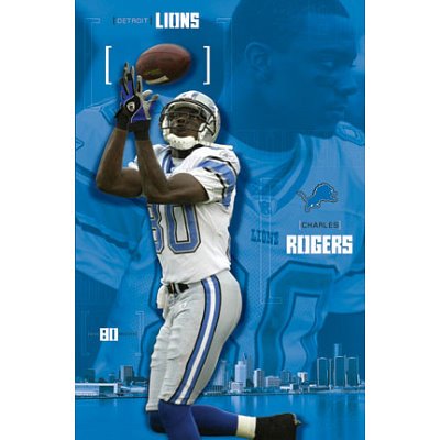 Professionally Framed Charles Rogers Detroit Lions Football Poster - 24x36 with RichAndFramous Black Wood Frame