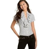 6 Degrees Striped Ruffled Short-Sleeve Blouse by 6 Degrees