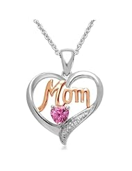 Sterling Silver and Rose Gold Heart Created Pink Sapphire and Diamond-Accent "Mom" Heart Pendant Necklace, 18"