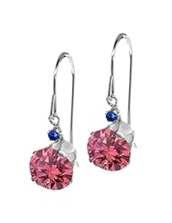1.84 Ct Round Pink Diamond Blue Sapphire 14K White Gold Earrings