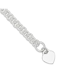 Sterling Silver Engravable Heart Disc On Fancy Link Toggle Bracelet