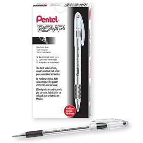 Pentel R.S.V.P. Stick Ballpoint Pen, Medium Point, 1.0 mm Translucent Barrel, Black Ink (BK91-A), 12-Count