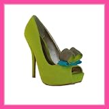 Women's Qupid Lime Open Toe Bow Platform Stiletto High Heel Pumps (Heigl18)