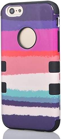 for iPhone 6 case, Cute Colorful Rainbow Hybrid Silicone+PC 3in1 Dirt Dust Proof Shockproof Hard Case Cover for iPhone 6 with Screen Protector Stylus (black)