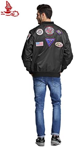Freelee Men's patches top gun military army green air force pilot flight jacket (XXL, Black)