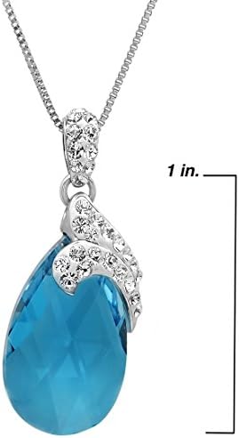 Sterling Silver Blue Crystal Tear Drop Pendant-Necklace with Swarovski Crystals