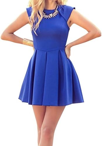 Creabygirls Women's Sleeveless Elegant Falbala Pleated Short Party Dress (Small)