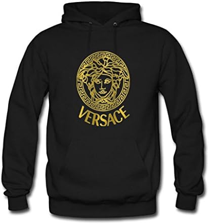 Versace Logo Women's Pullover Lightweight Casual Hoodies Sweatshirts X-Large Black