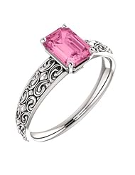 Platinum 7.00x5.00mm Emerald Cut Pink Sapphire Ring -- LIFETIME WARRANTY
