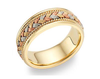 14K Solid Tri-Color Gold Braided Wedding Band Ring