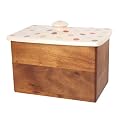 T&G Spot On Bread Crock with Acacia Wood Base and Cream Ceramic Lid with Natural Earth Coloured Spot Design