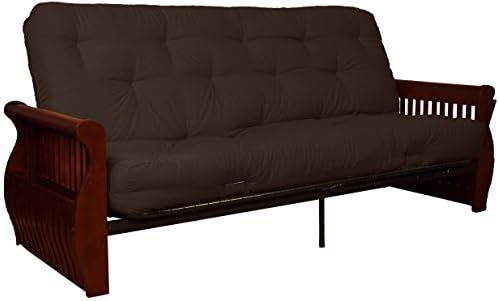 Epic Furnishings Laguna 10" Loft Inner Spring Futon Sofa Sleeper Bed, Queen, Mahogany Finished Frame, Twill Brown Upholstery