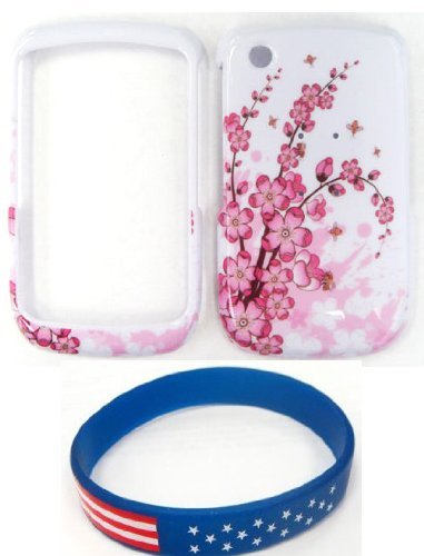 Snap-On Hard Case Cover Skin Protector for Blackberry Curve 8520 – Spring Flowers + Free Stars Stripes Silicone Wristband