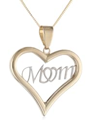 14k Two-Tone Gold Heart "Mom" Pendant Necklace, 18"