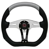 UNIVERSAL 350mm STEERING WHEEL BLACK/SILVER SPOKES SILVER TOP