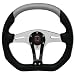 UNIVERSAL 350mm STEERING WHEEL BLACK/SILVER SPOKES SILVER TOP