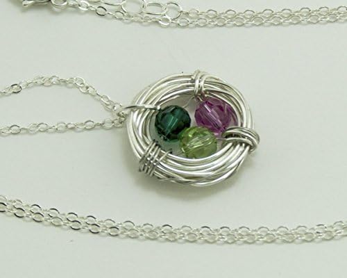 Personalized Necklace Nest Birthstone eggs Birdnest Sterling silver. Swarovski Crystal. Custom birthday Months Topaz blue amethyst emerald... birth stones