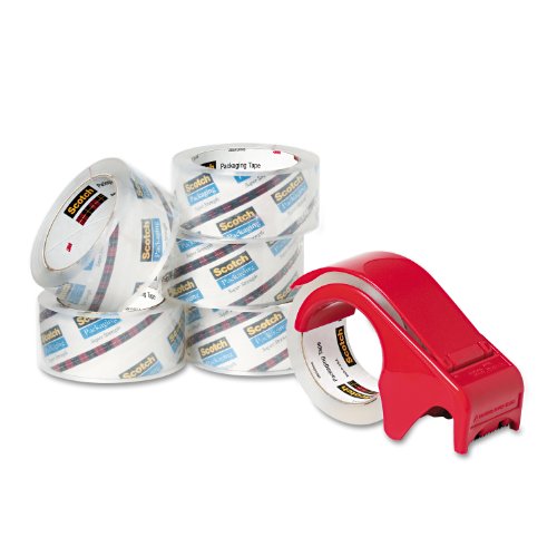 Scotch Packaging Tape 1.88 Inches x 54.6 Yards 6 Rolls of Tape and DP300RD Dispenser (38506BD