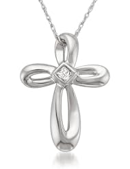 14k White Gold Princess-cut Diamond Accent Cross Pendant Necklace (I-J, I2)