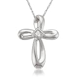 14k White Gold Princess-cut Diamond Accent Cross Pendant Necklace (I-J, I2)