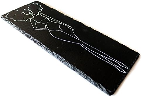 Ariana.Ava X Renee Redesigns Hand Painted Small Black Slate Tray with Minimal hand drawn Croquis - Big Hair | Protects Table Surfaces | For Hot &amp; Cold Beverages and Candles