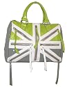 Union Jack Themed Zipper Hobo Shoulder Bag in Lime green & Grey -- SwankySwans