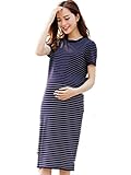 【TPGROWIN】 マタニティ ウェア ワンピース ボーダー 半袖 エレガント 準備 外出着 妊婦服 カジュアル 全3色 (M, ダークブルー)