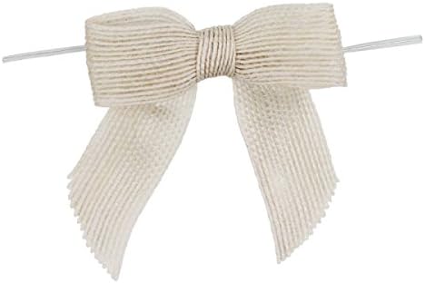 Pre-tied Bow 12 Pack of Bleached White Jute Bow with twist tie