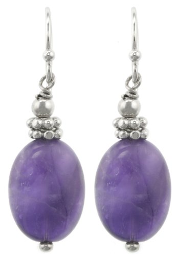 Sterling Silver Amethyst Oval Bead Drop Earrings