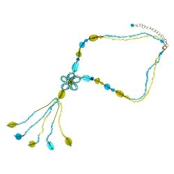 Blue Green Multicolor Floral Beaded Collar Necklace