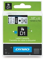 DYMO Labeling Tape, D1, Split Back , adhesive, Easy Peel, &frac12;" x 23', (45013), Black Print on White Tape