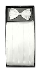SILK Cumberbund & BowTie WHITE Men's Cummerbund & Bow Tie Set