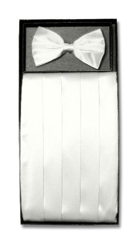 SILK Cumberbund & BowTie WHITE Men's Cummerbund & Bow Tie Set
