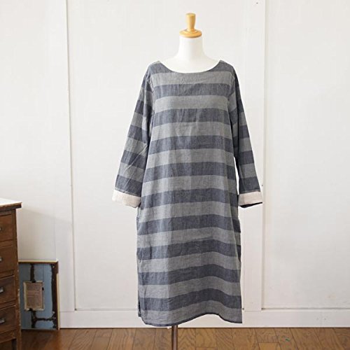 (アトリエイコール) ATERIER EQUAL ボーダー柄ボートネック長袖ワンピース フリーサイズ グレー系（19）