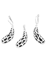 Sterling Silver Black Enamel Animal Print Earrings and Pendant Set