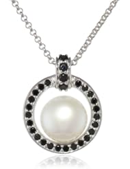Honora "Black Tie" White Freshwater Cultured Pearl and Black Sapphire Pendant Necklace, 18"