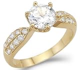 Solid 14k Yellow Gold Round Solitaire CZ Cubic Zirconia New Engagement Ring 1.5 ct