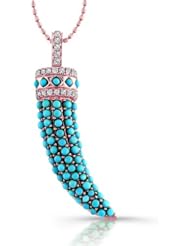 Victoria Kay 14k White Gold Diamond Turquoise Horn Pendant (1/8cttw, JK, I2-I3), 16"