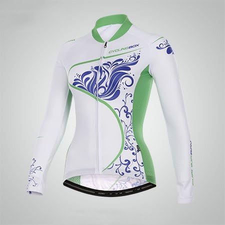 2015 Colourful Cycling Racing Team Breathable Women's Long Sleeve Cycling Jersey White/Green