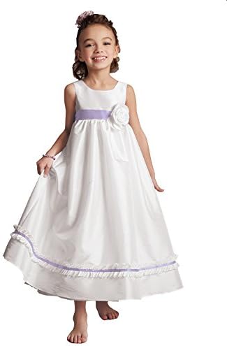 Sweet Beginnings L883 Long Tank Dress with Ribbons, White/Violet, 4