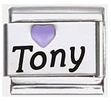 Tony Purple Heart Laser Name Italian Charm Link