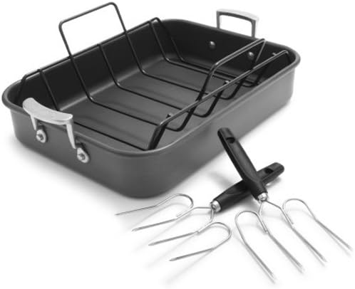 Sur La Table Hard-Anodized Roasting Pan with Nonstick Rack and Bonus Lifters 83343-C , Black