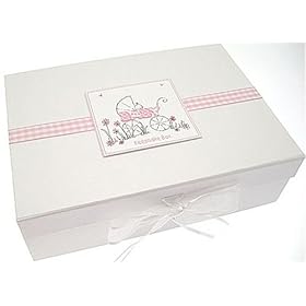 Baby Pram Design A4 Keepsakes Box (Pink)