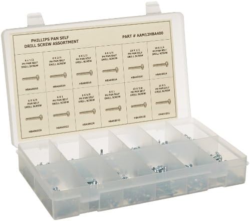 Zinc Plated Steel Phillips Pan Head Self-Drilling Screw Set (400 Pieces) With Case