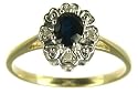 9ct Yellow Gold Ladies Oval Sapphire and Diamond Set Cluster Ring